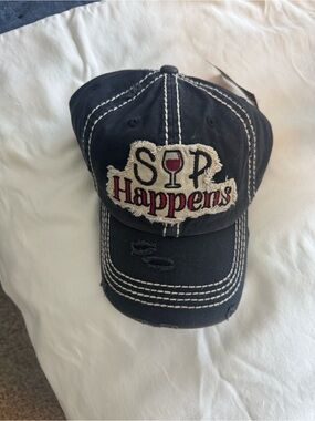 KBETHOS Black 'Sip Happens' Embroidered Baseball Cap